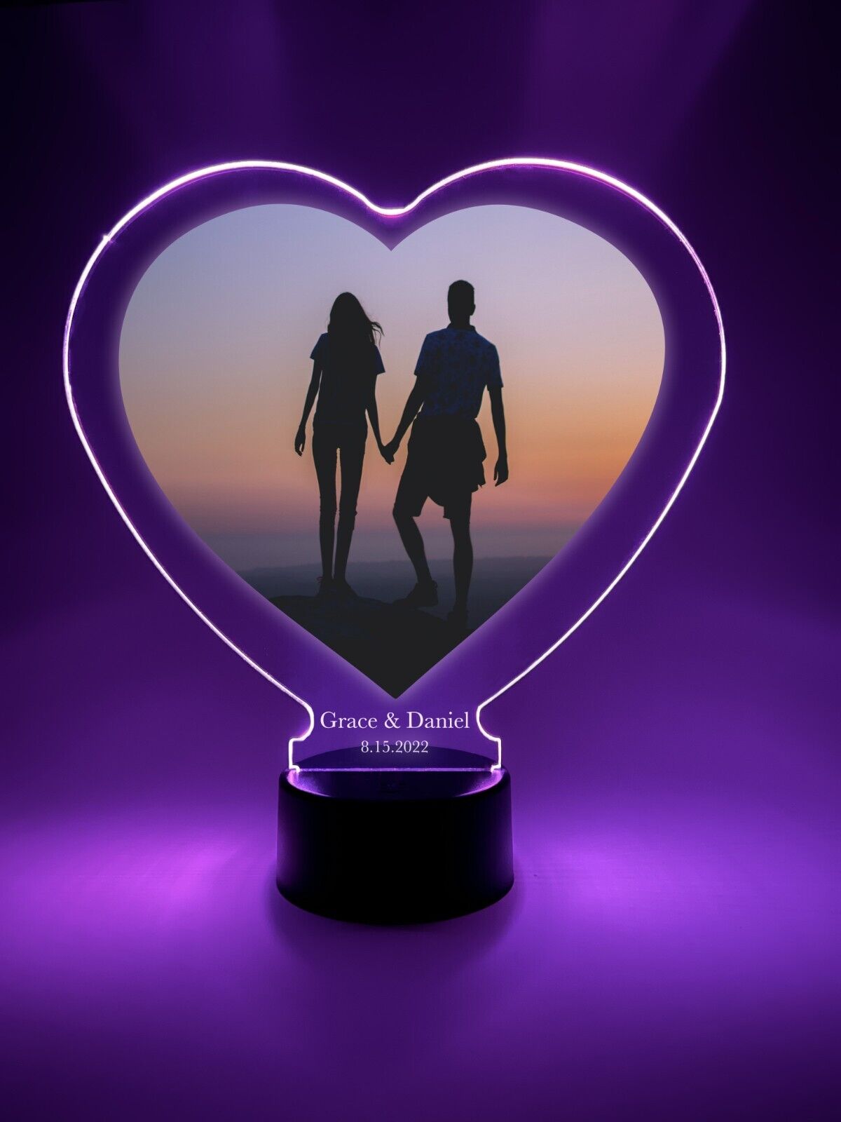 Custom Couple Anniversary Wedding Heart Light Up Lamp LED 16 color light stand
