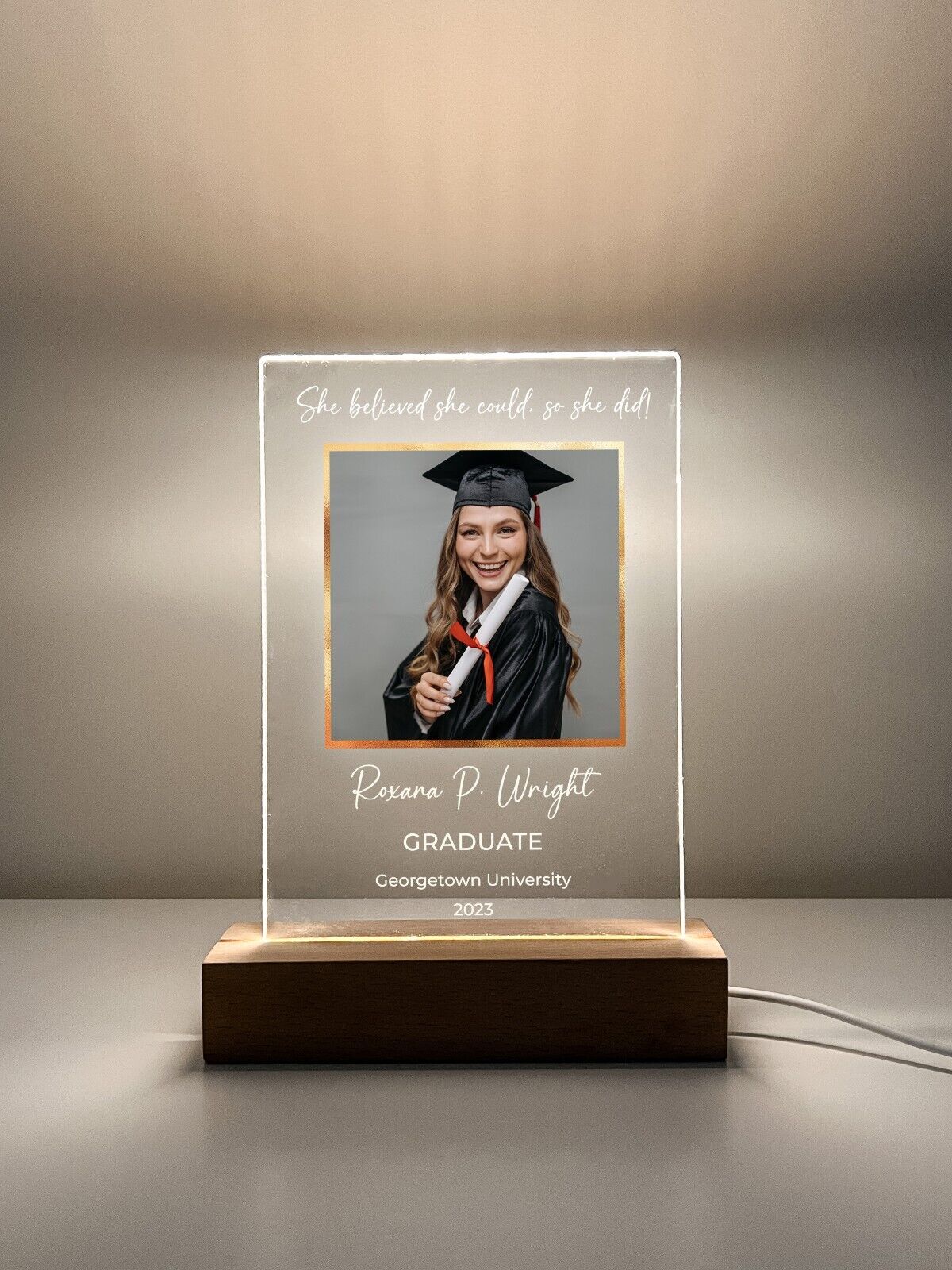 Personalized LED Light Up Wood Stand Graduating Class of 2023 Photo College Gift