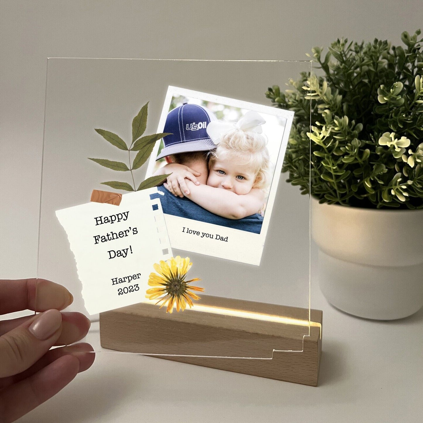 Personalized LED Light Up Wood Stand Daddy Fathers Day Kids & Dad Photo Gift