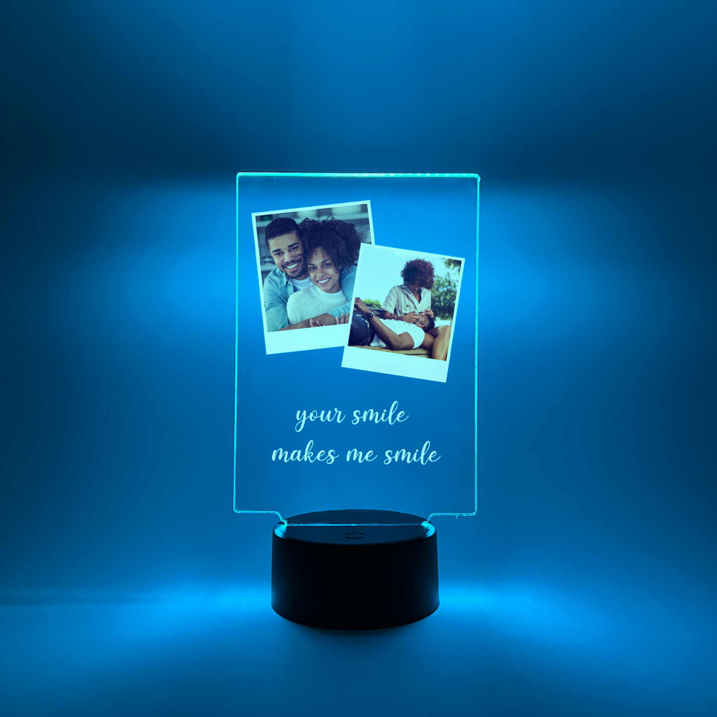 Personalized 2Photo Picture LED 16 Colors Night Light Up Lamp With Black Base