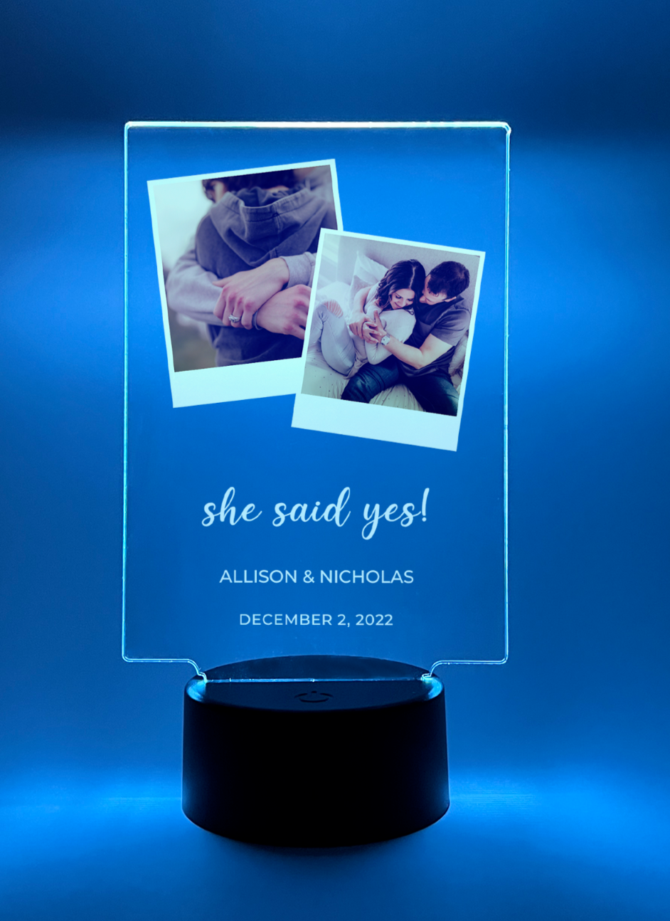 Personalized 2Photo Picture LED 16 Colors Night Light Up Lamp With Black Base