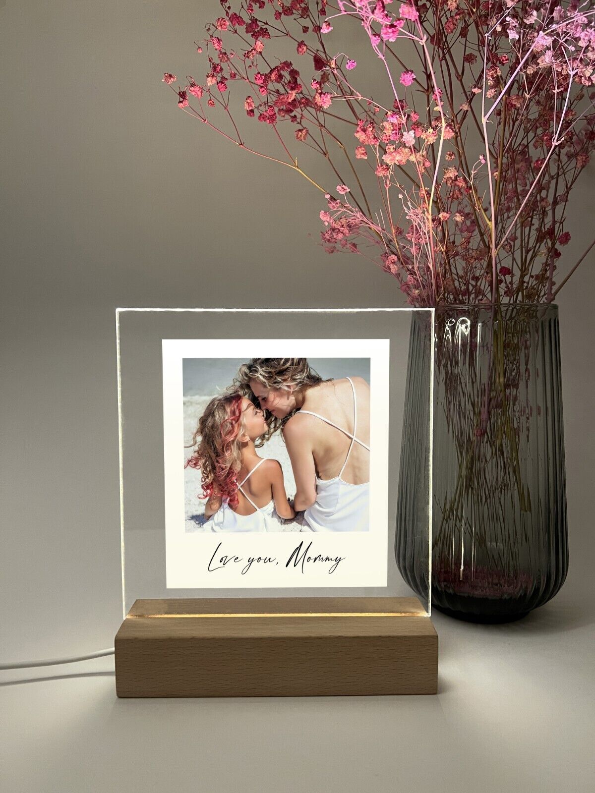 Personalized LED Light Up Wood Stand Love You Mom Auntie Grandma Day Home Gift
