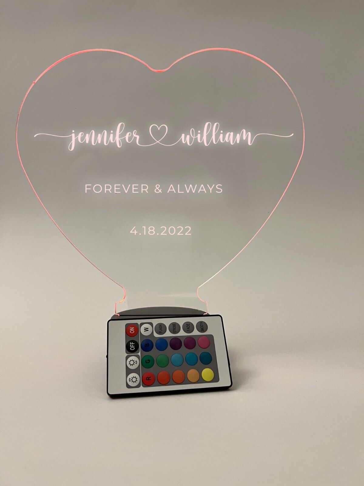 Personalized Couple Love Heart Night Light Up Table Desk Lamp LED 16 color light