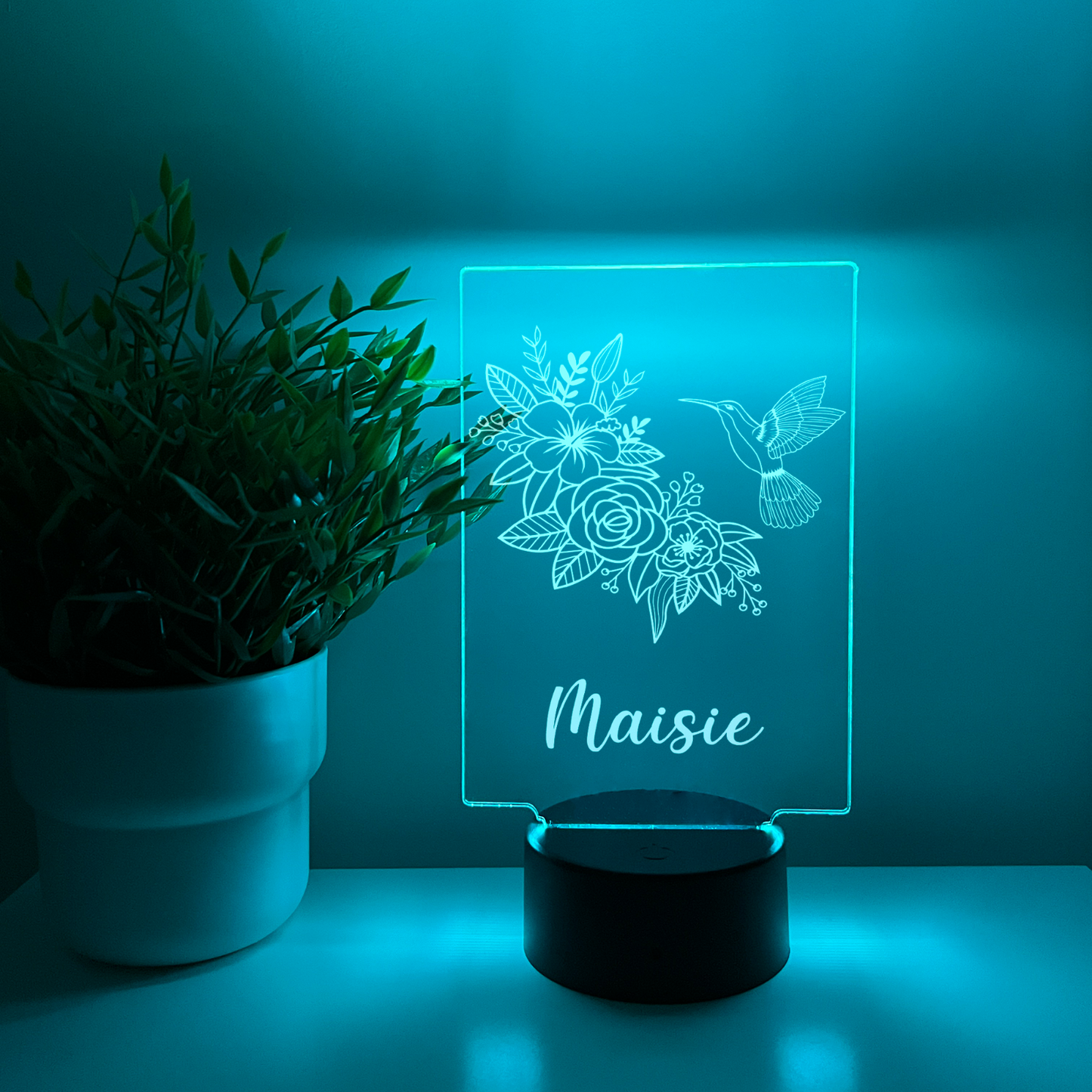 Personalized LED Light Up Wood Lamp Stand Ladies Mom Flowers Room Décor Gift