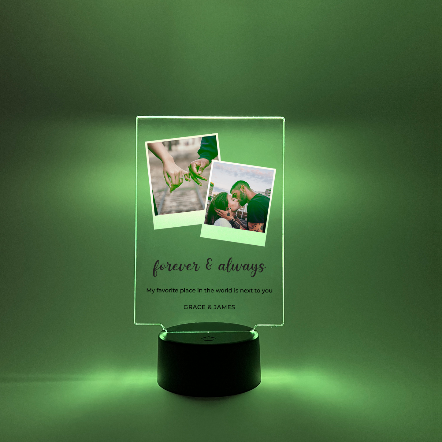 Personalized 2Photo Picture LED 16 Colors Night Light Up Lamp With Black Base