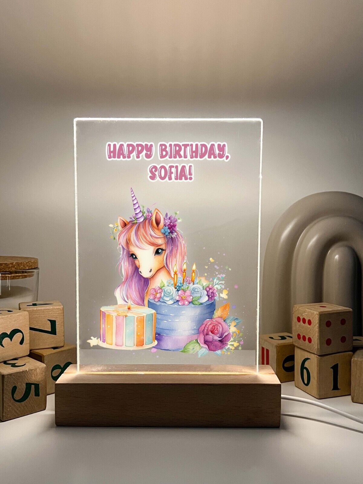 Personalized LED Light Up Wood Stand Unicorn Magical Princess Girls Gift