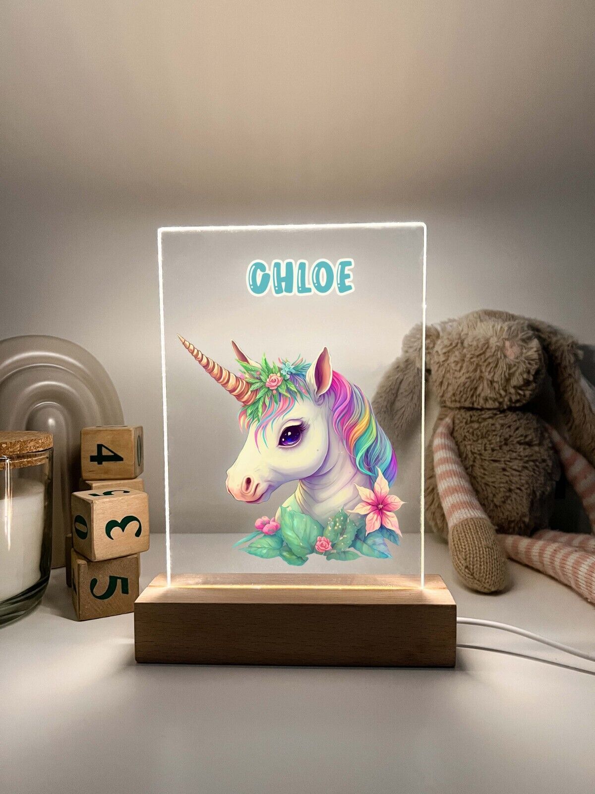 Personalized LED Light Up Wood Stand Unicorn Magical Princess Girls Gift