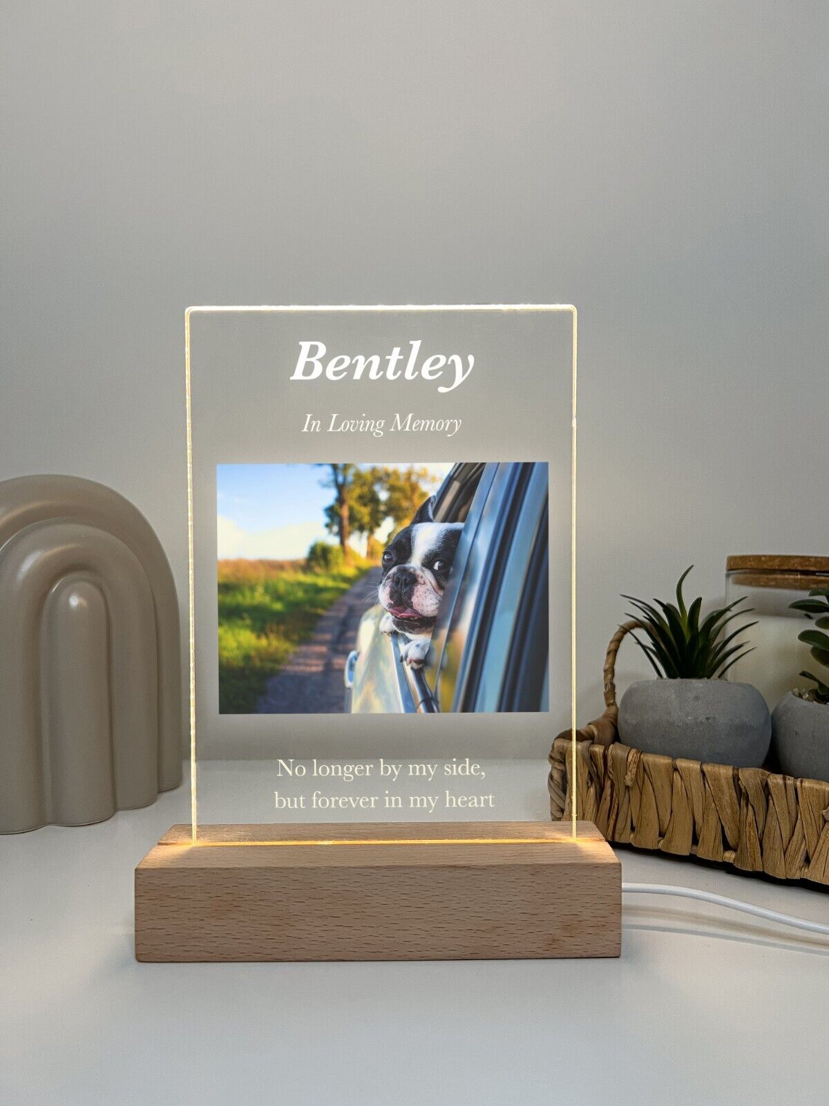 Personalized LED Light Up Wood Stand Pet Dog Cat Remembrance Memorial Gift
