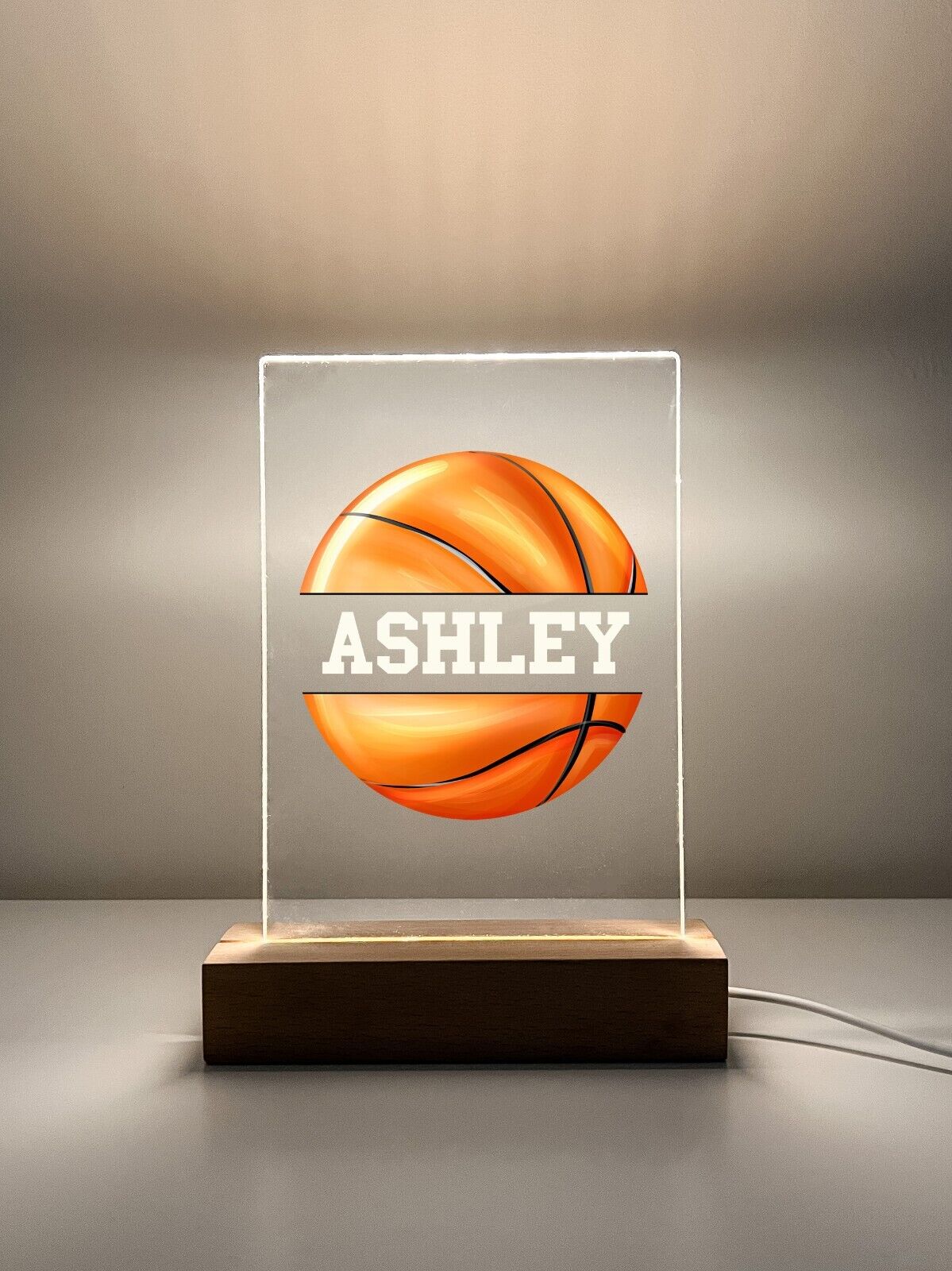 Personalized LED Light Up Wood Lamp Stand Sports Volley Baseball Hockey Football