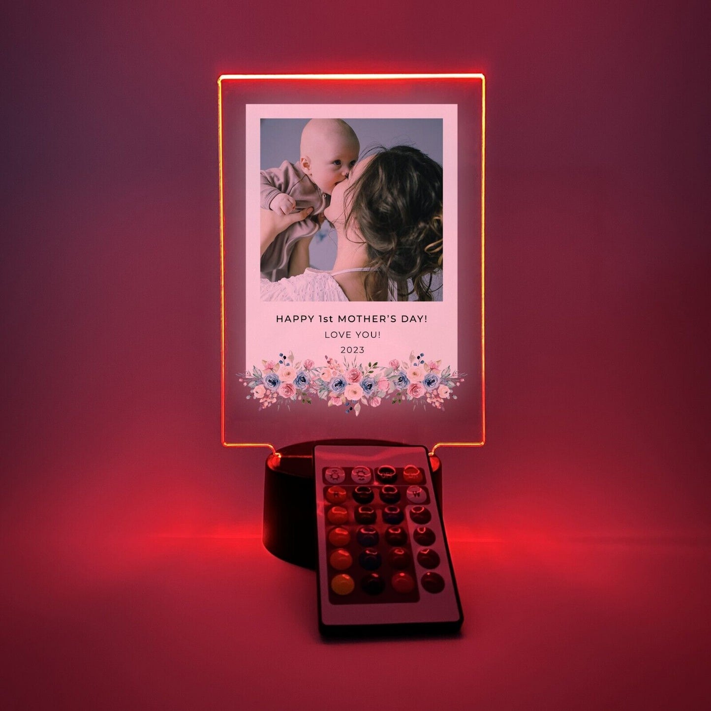 Personalized Family Flowers For Mom Photo Picture LED Light Up Lamp Stand