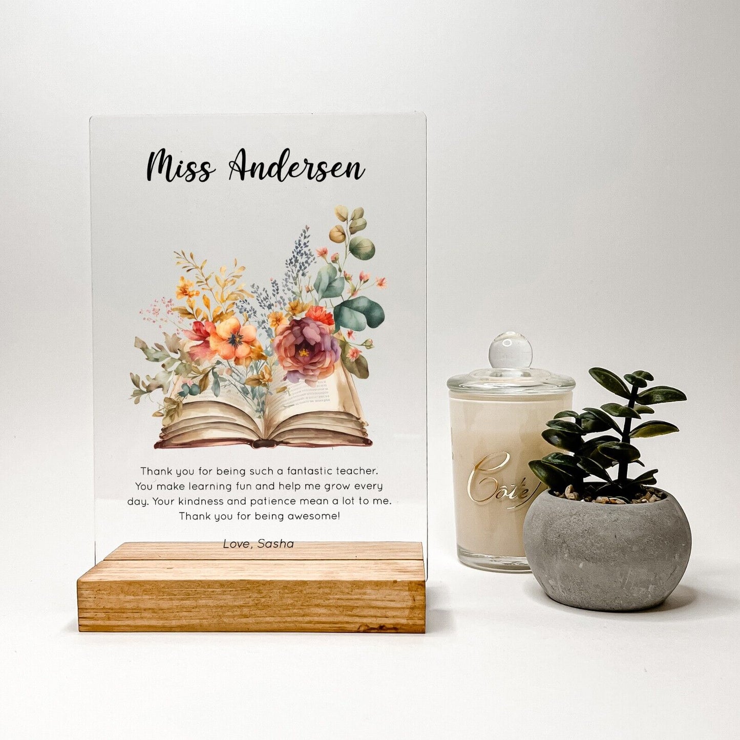 Personalized Wood Base Desk Table Stand Educator Teacher Appreciation Gift