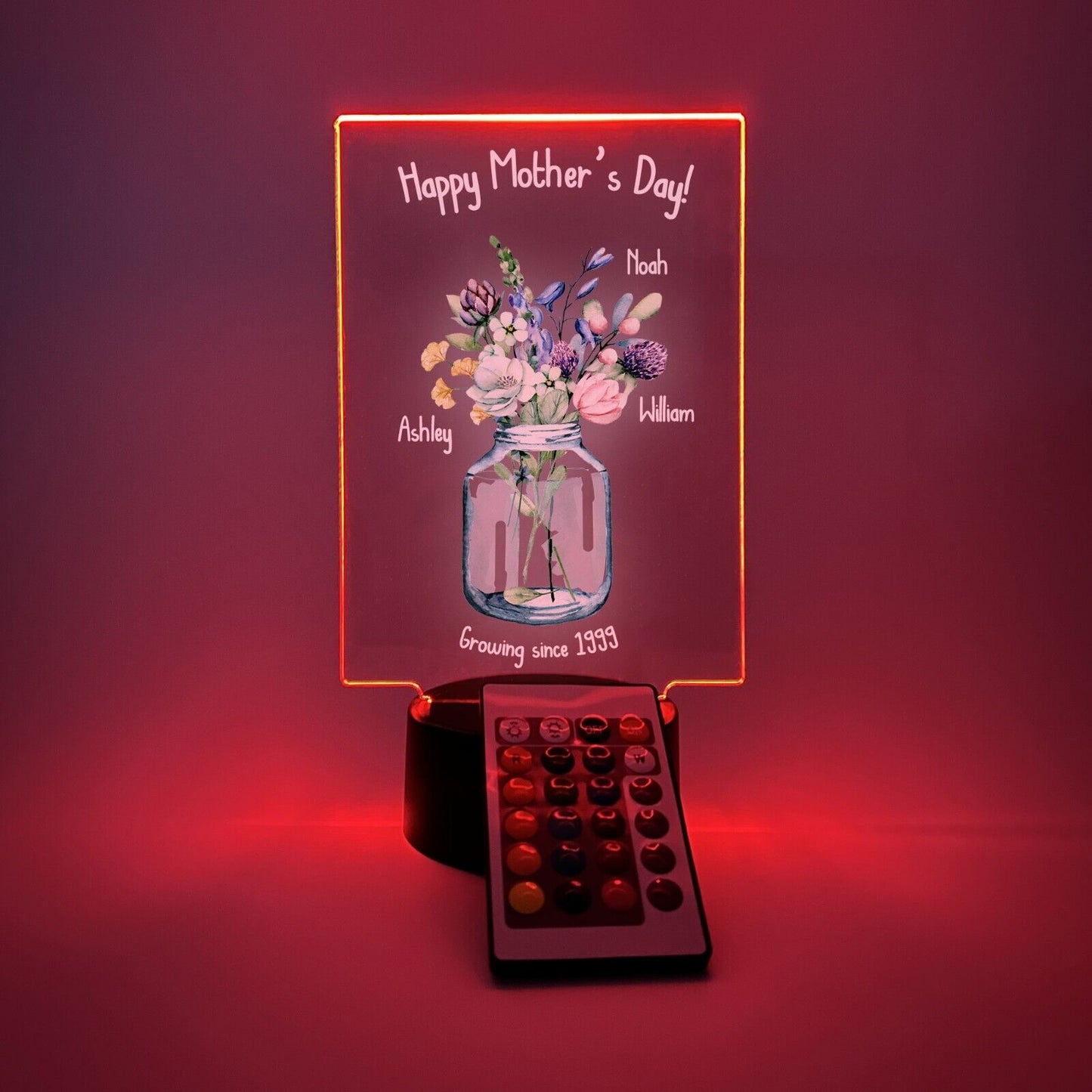 Personalized LED 16 Colors Light Up Flower Jar Mom Mother Day Desk Stand