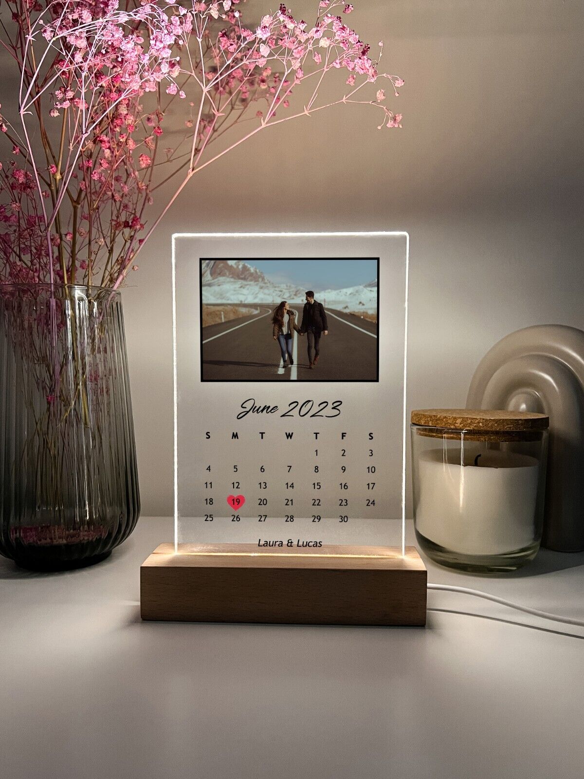 Personalized LED Light Up Calendar Couple Anniversary Wedding Holiday Gift