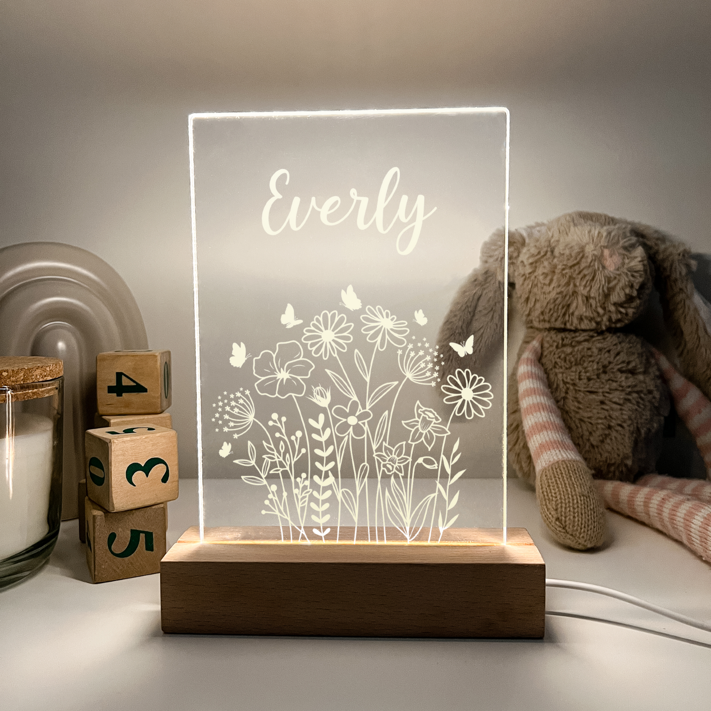 Personalized LED Light Up Wood Lamp Stand Ladies Mom Flowers Room Décor Gift