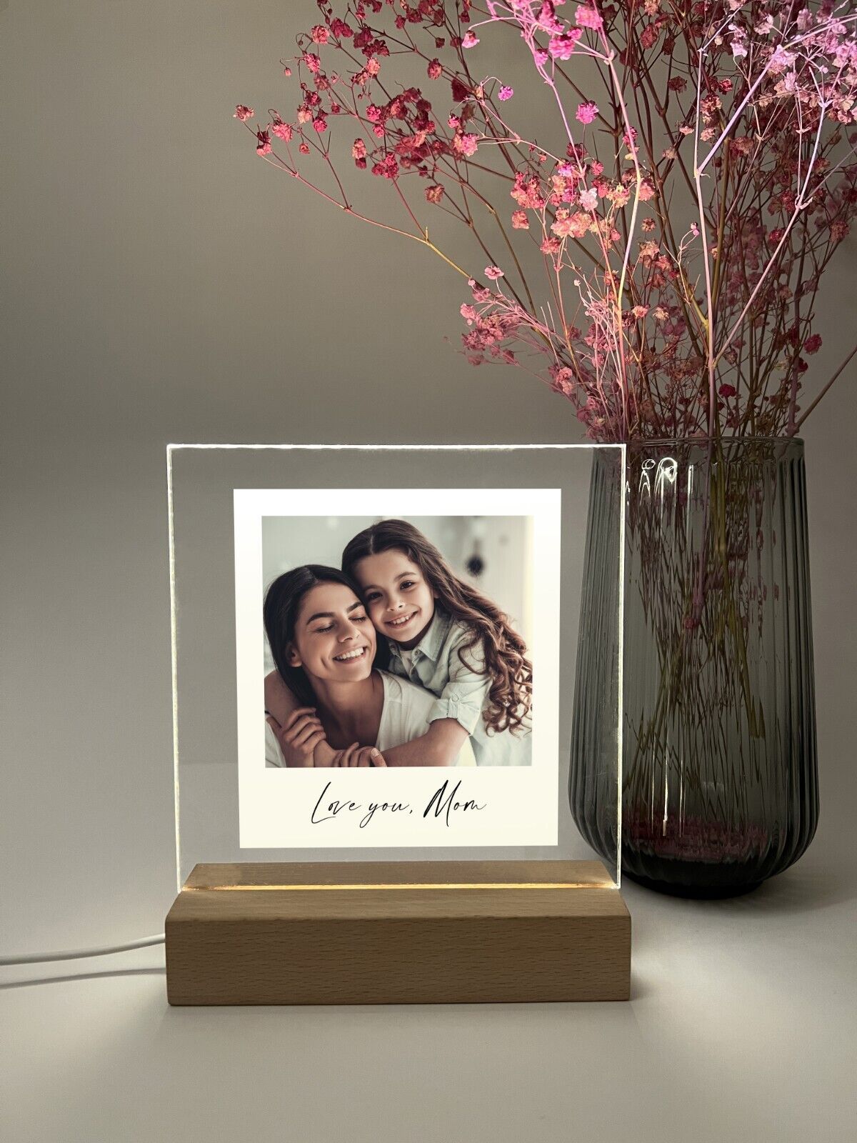 Personalized LED Light Up Wood Stand Love You Mom Auntie Grandma Day Home Gift
