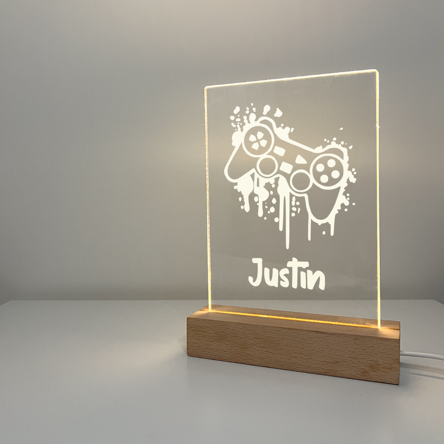 Personalized LED 16 Color Light Up Wood Lamp Stand Boys Gamer Xbox Controller