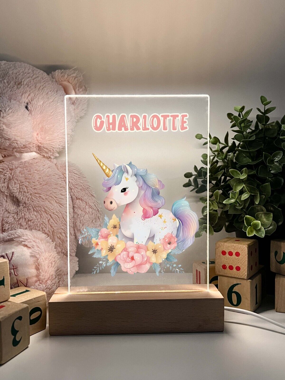 Personalized LED Light Up Wood Stand Unicorn Magical Princess Girls Gift