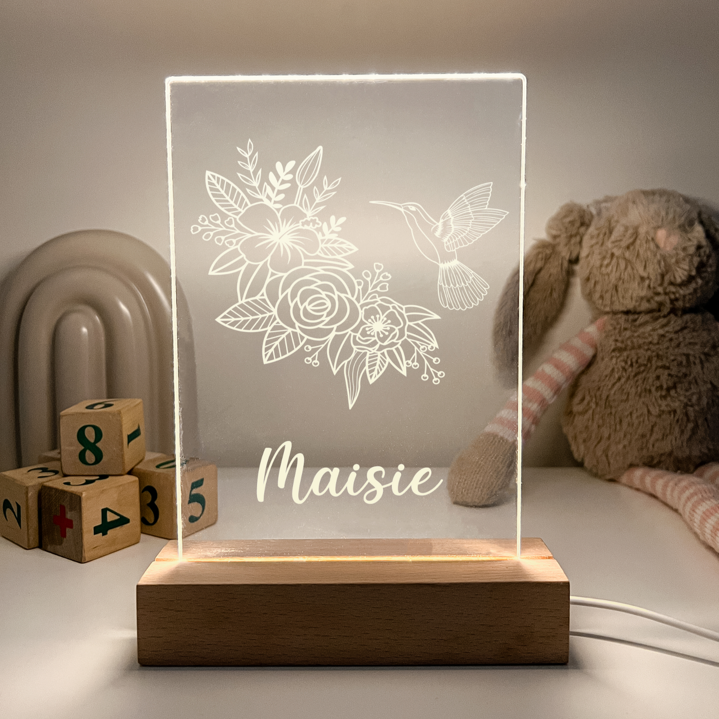 Personalized LED Light Up Wood Lamp Stand Ladies Mom Flowers Room Décor Gift