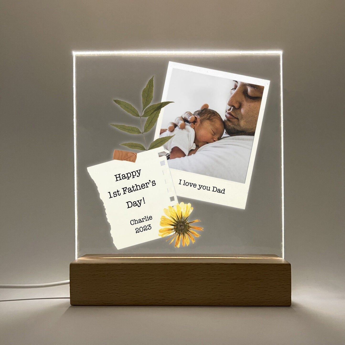 Personalized LED Light Up Wood Stand Daddy Fathers Day Kids & Dad Photo Gift