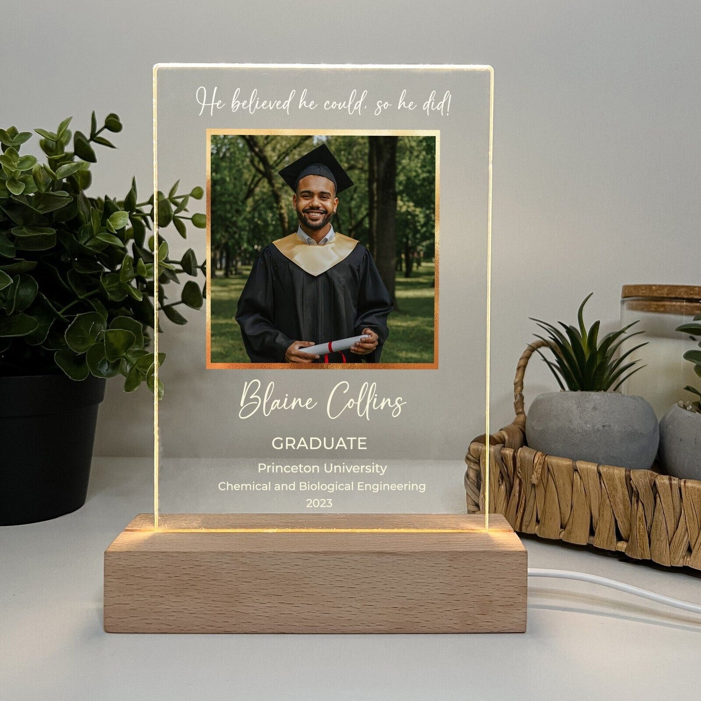 Personalized LED Light Up Wood Stand Graduating Class of 2023 Photo College Gift