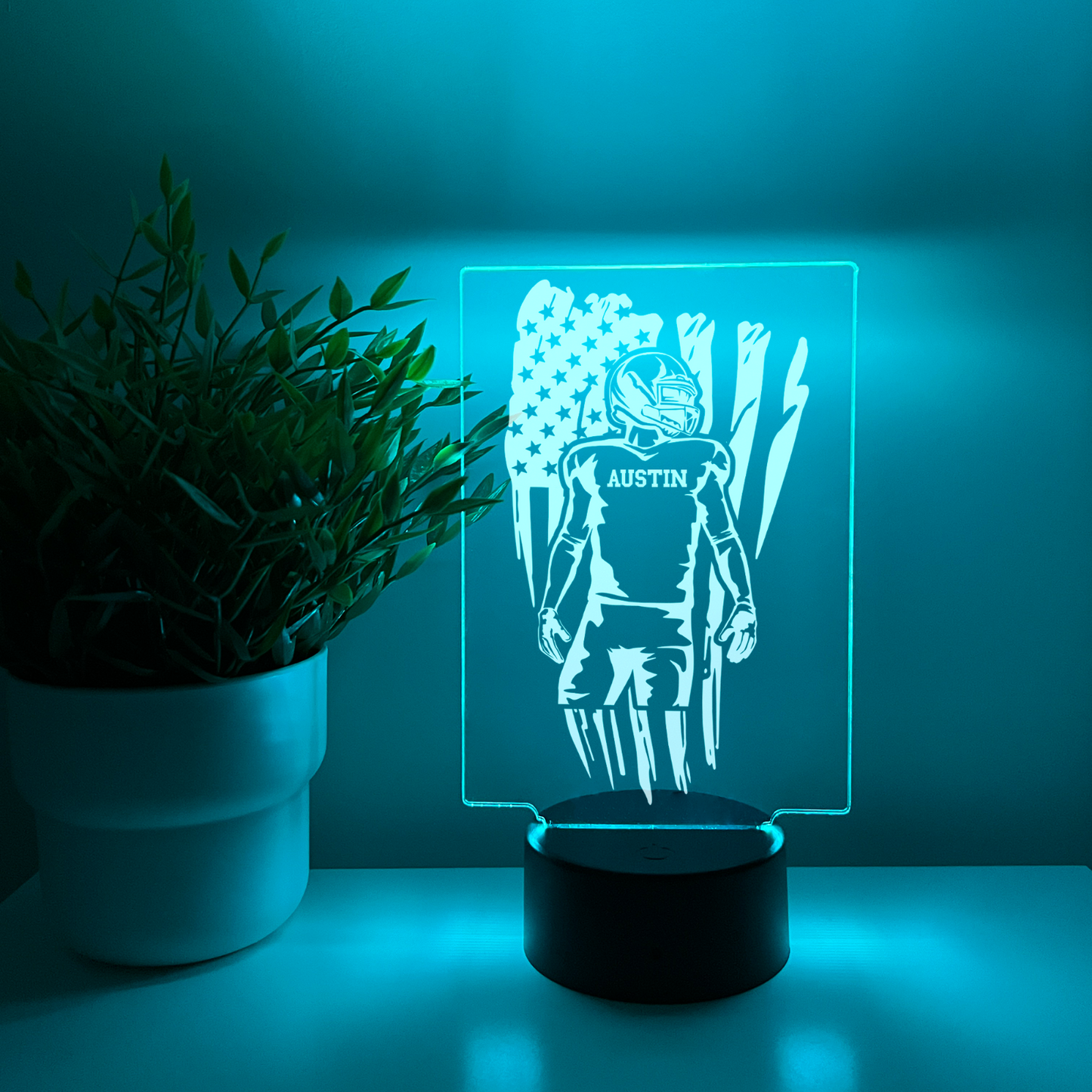 Personalized RGB Light Up Desk Lamp Stand Football Athlete Warner Gift