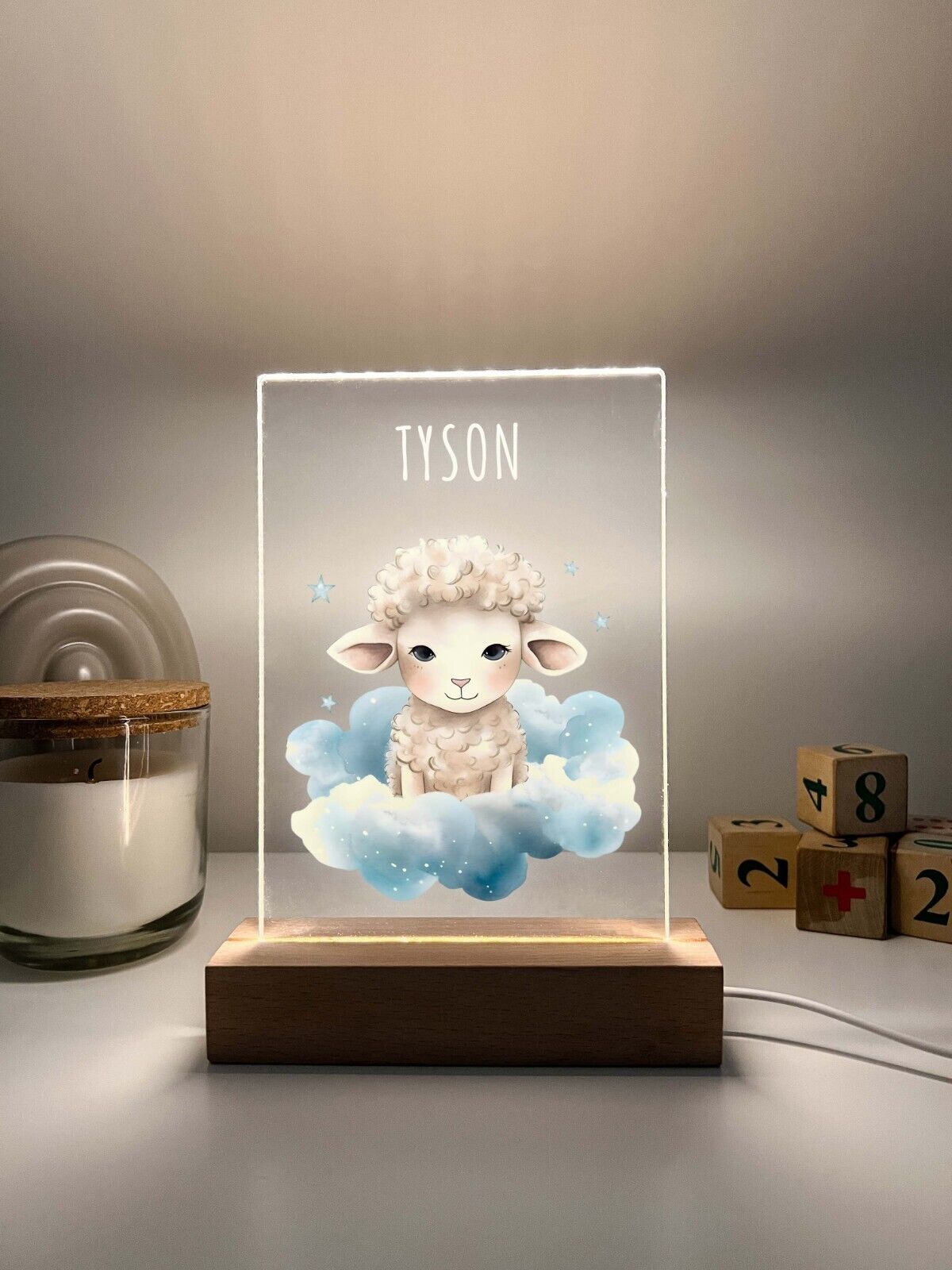 Personalized LED Light Up Wood Stand Baby Newborn Animal Nursery Gift