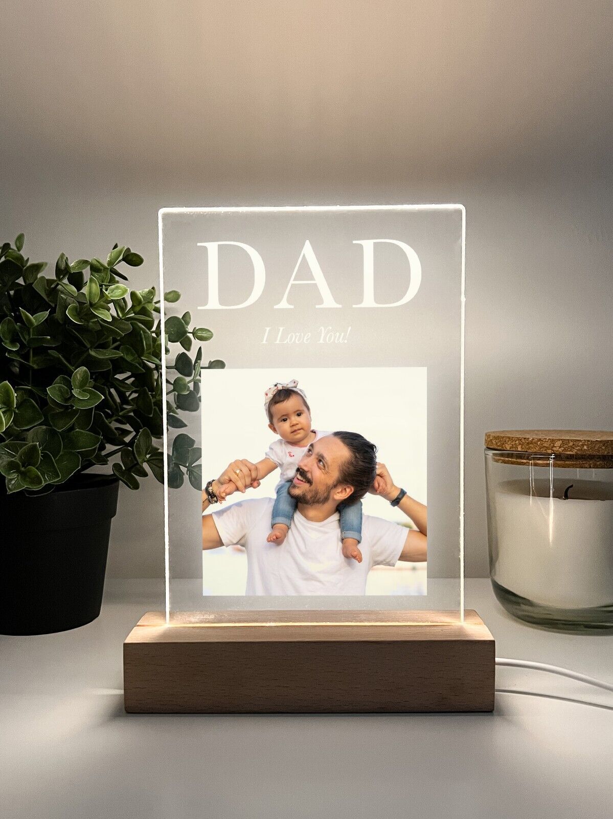 Personalized LED Light Up Wood Stand Dad Daddy Fathers Day Photo Lamp Gift
