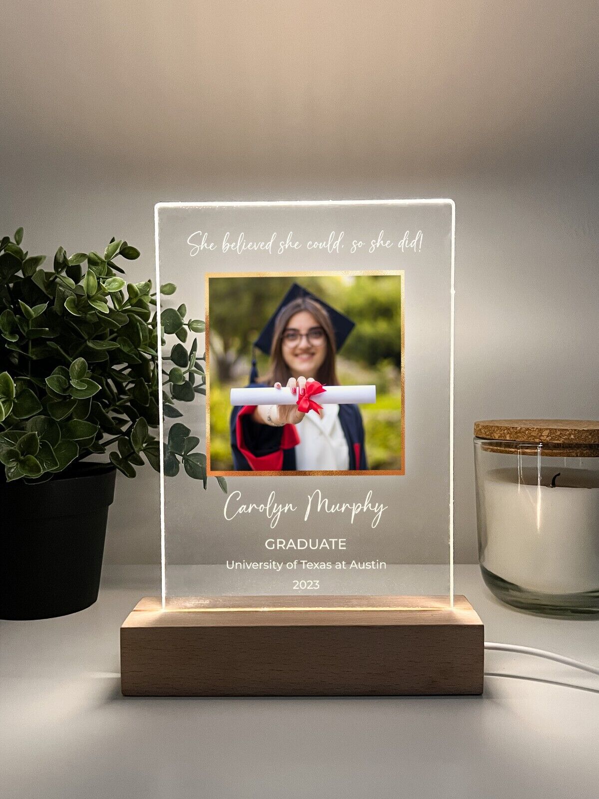 Personalized LED Light Up Wood Stand Graduating Class of 2023 Photo College Gift