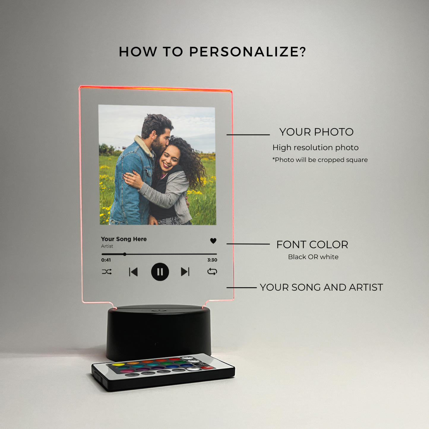 Personalized Photo Song Frame Lyrics Music Album LED Night Light Up & 16 Colors!