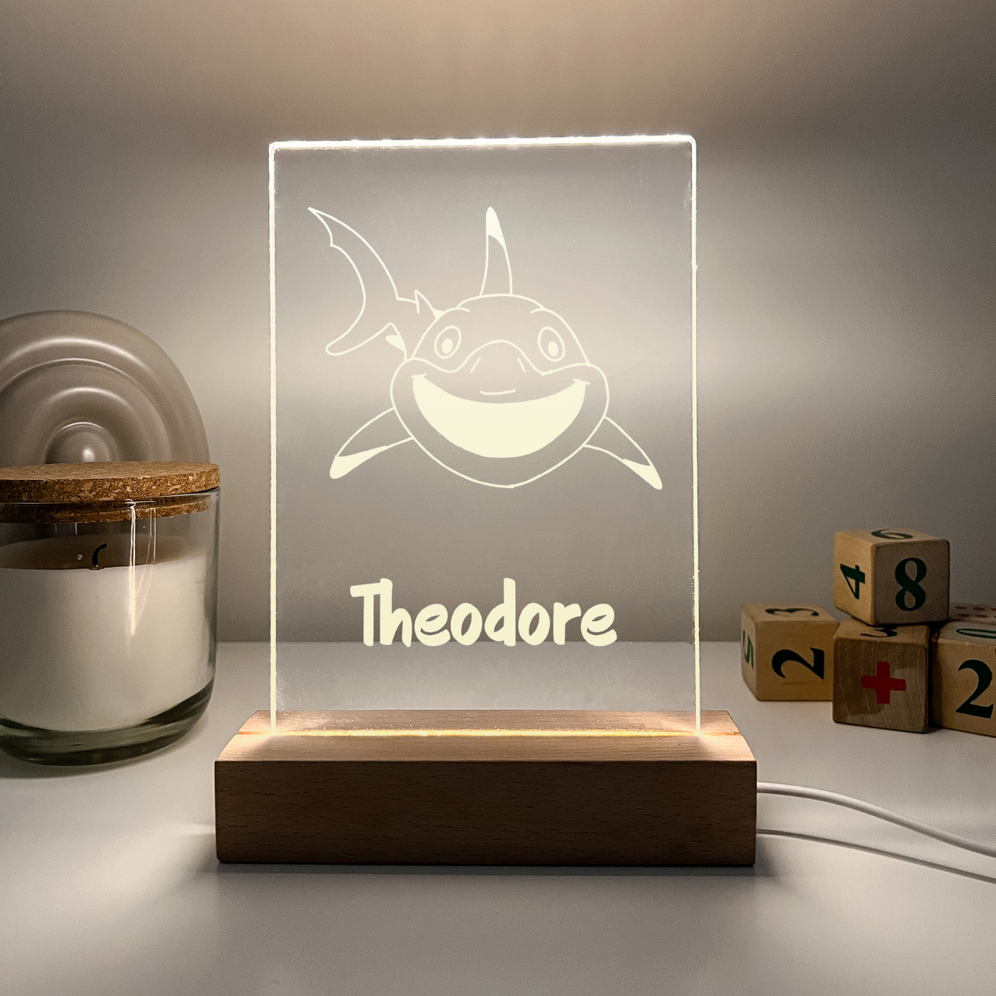 Personalized LED 16 Color Light Up Wood Lamp Stand Boys Dino Jurassic Animal