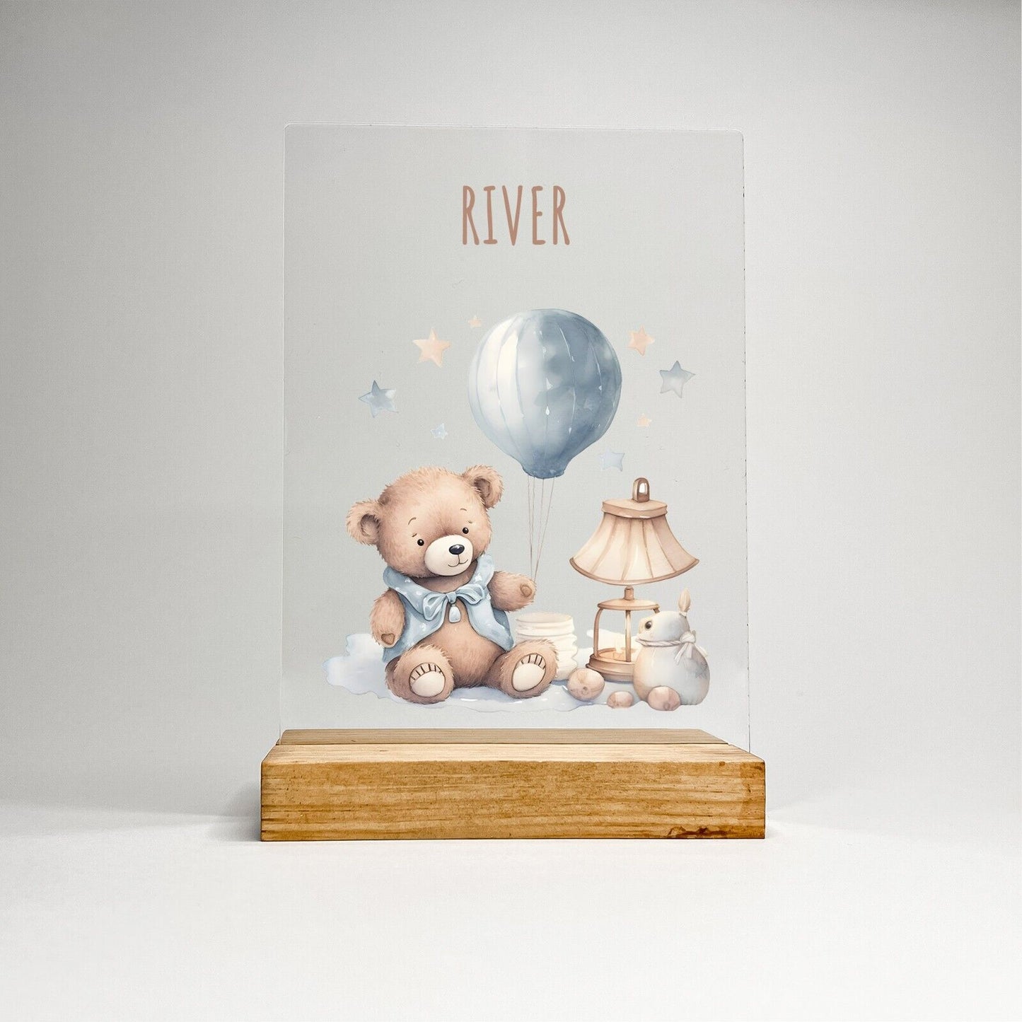 Personalized Acrylic Wood Stand Baby Newborn Animal Nursery Gift