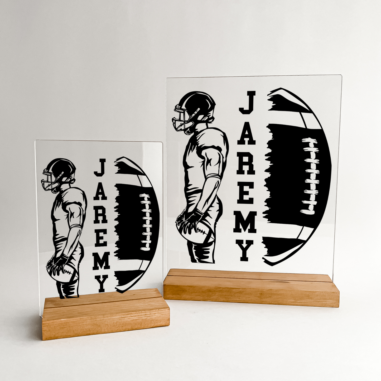 Personalized Engraved Custom Desk Wooden Stand Football Athlete Warner Gift