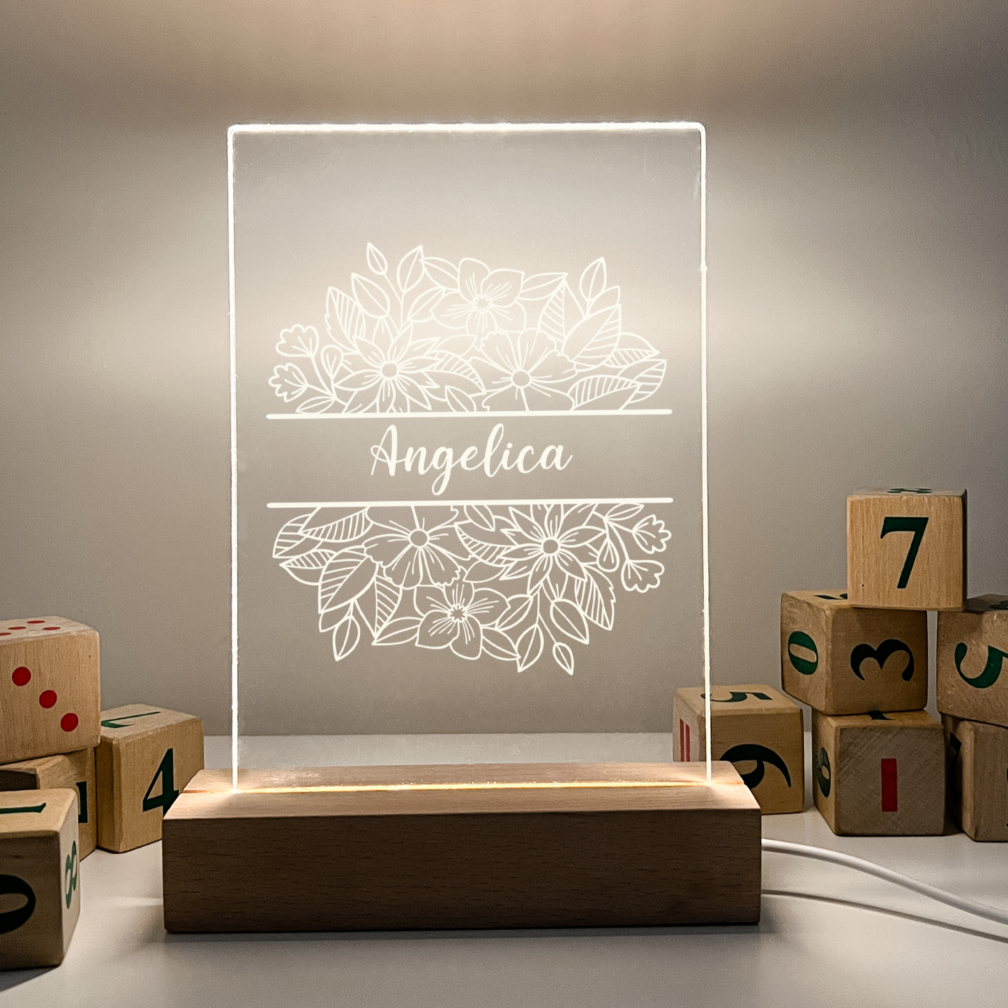 Personalized LED Light Up Wood Lamp Stand Ladies Mom Flowers Room Décor Gift