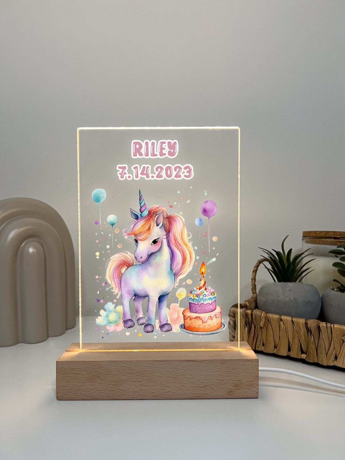 Personalized LED Light Up Wood Stand Unicorn Magical Princess Girls Gift