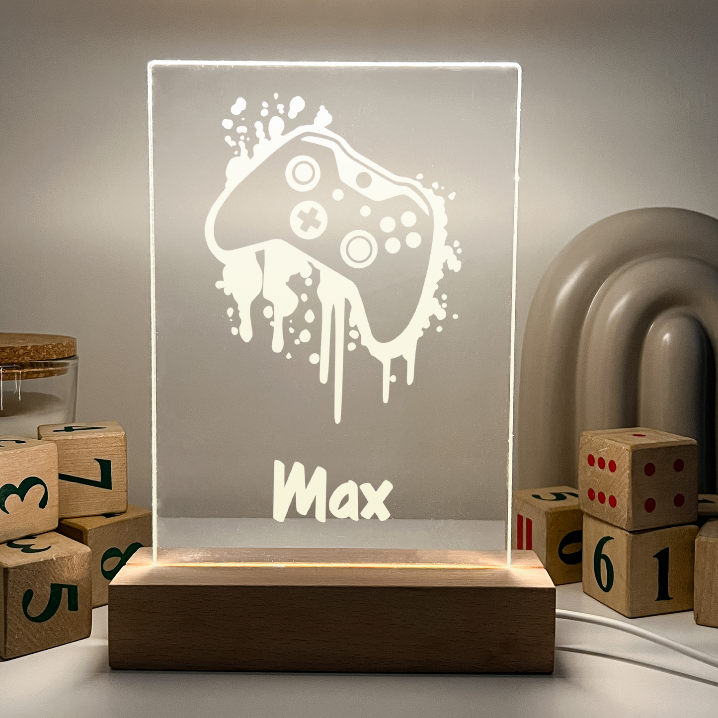 Personalized LED 16 Color Light Up Wood Lamp Stand Boys Gamer Xbox Controller