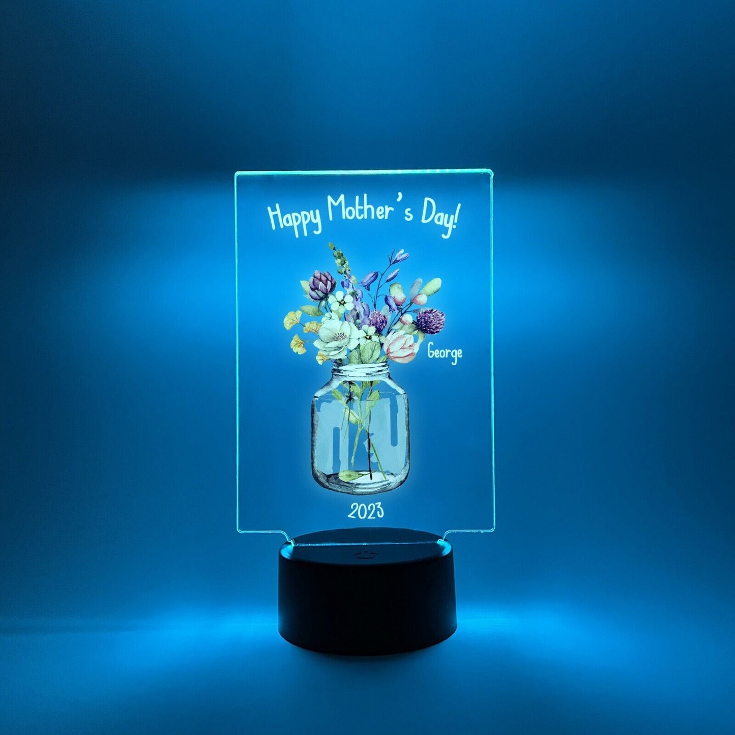 Personalized LED 16 Colors Light Up Flower Jar Mom Mother Day Desk Stand