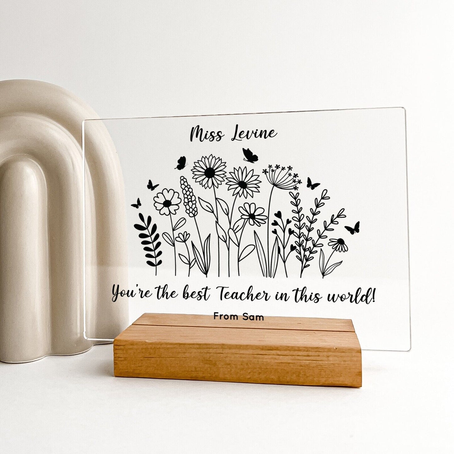 Personalized Best Teacher Professor Educator Wood Base Desk Table Stand Gift