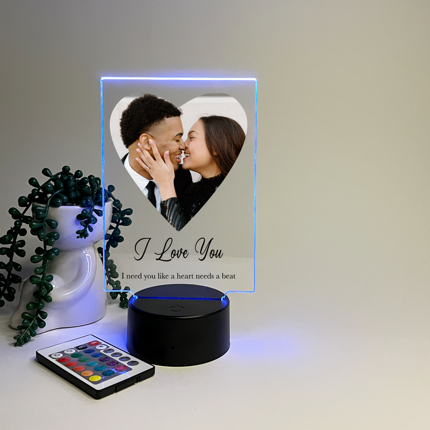 Personalized Heart Shape Photo LED 16 Colors Night Light Up Lamp With Black Base
