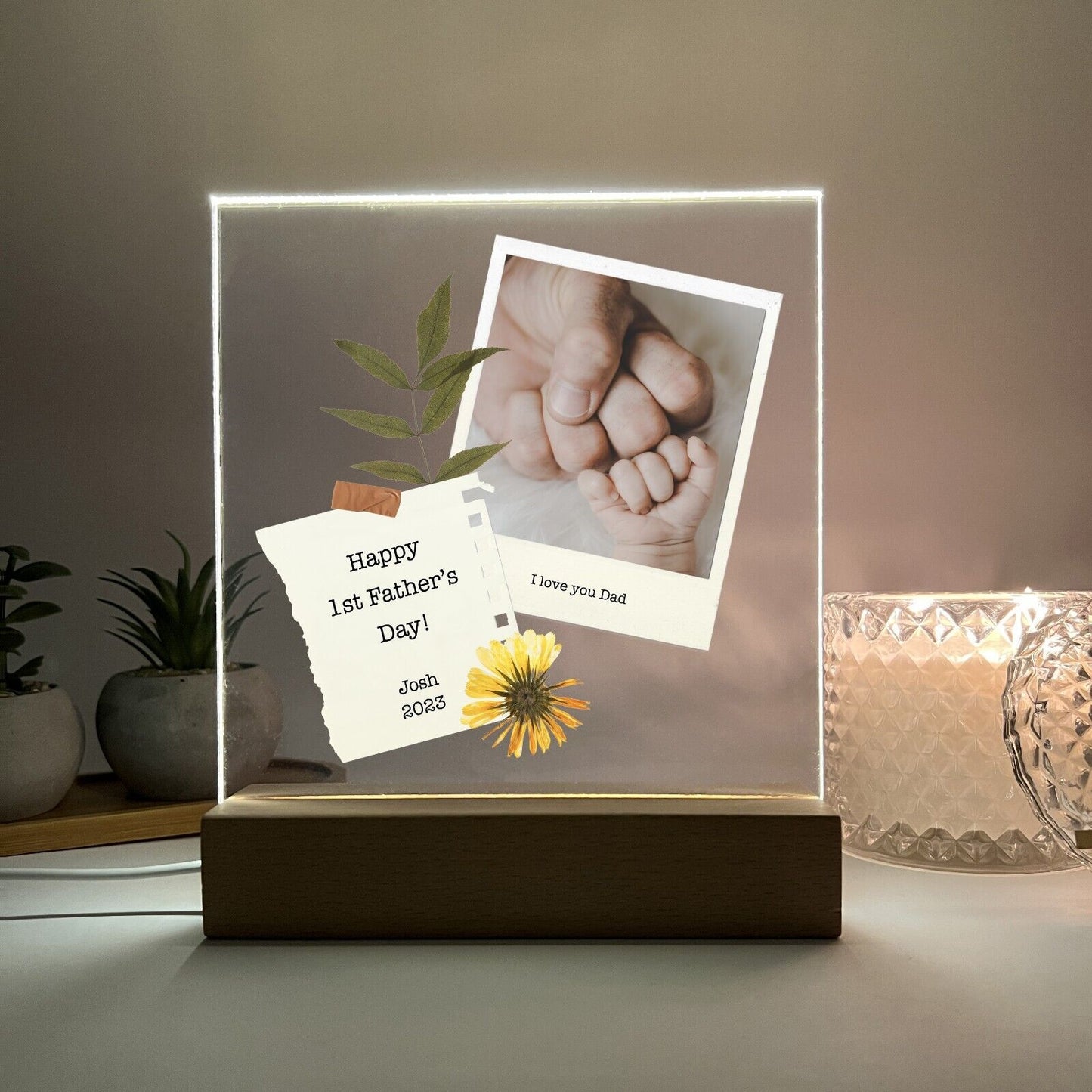 Personalized LED Light Up Wood Stand Daddy Fathers Day Kids & Dad Photo Gift