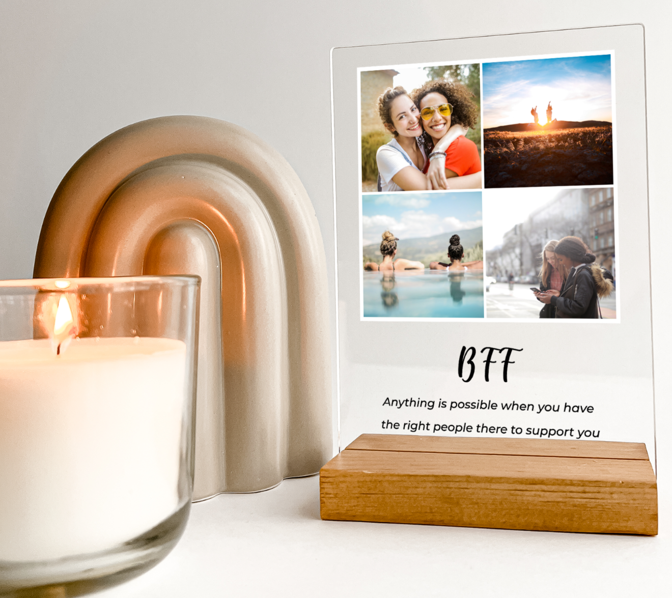 Personalized 4 Images Collage Picture Frame, Acrylic Photo Plaque, Birthday Gift