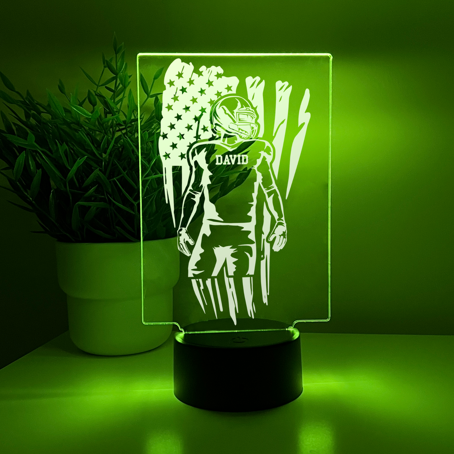 Personalized RGB Light Up Desk Lamp Stand Football Athlete Warner Gift