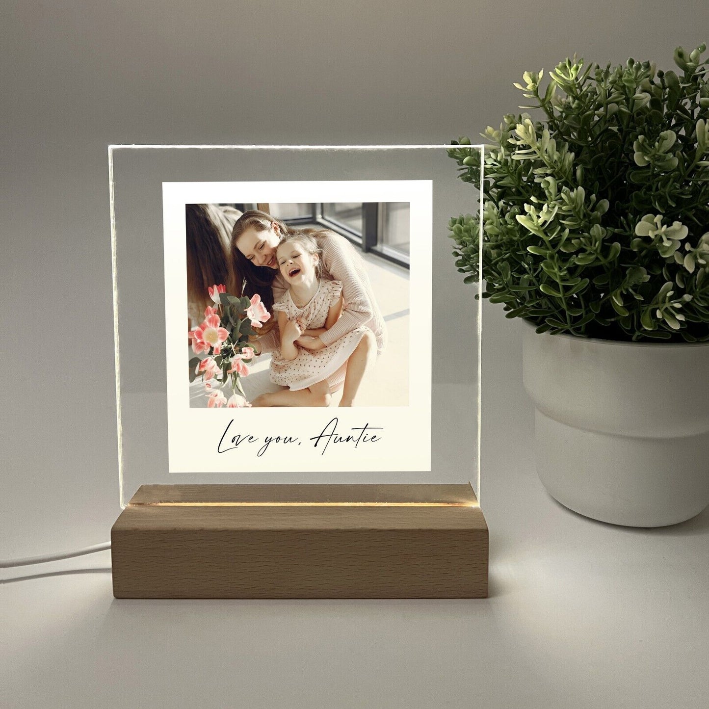 Personalized LED Light Up Wood Stand Love You Mom Auntie Grandma Day Home Gift