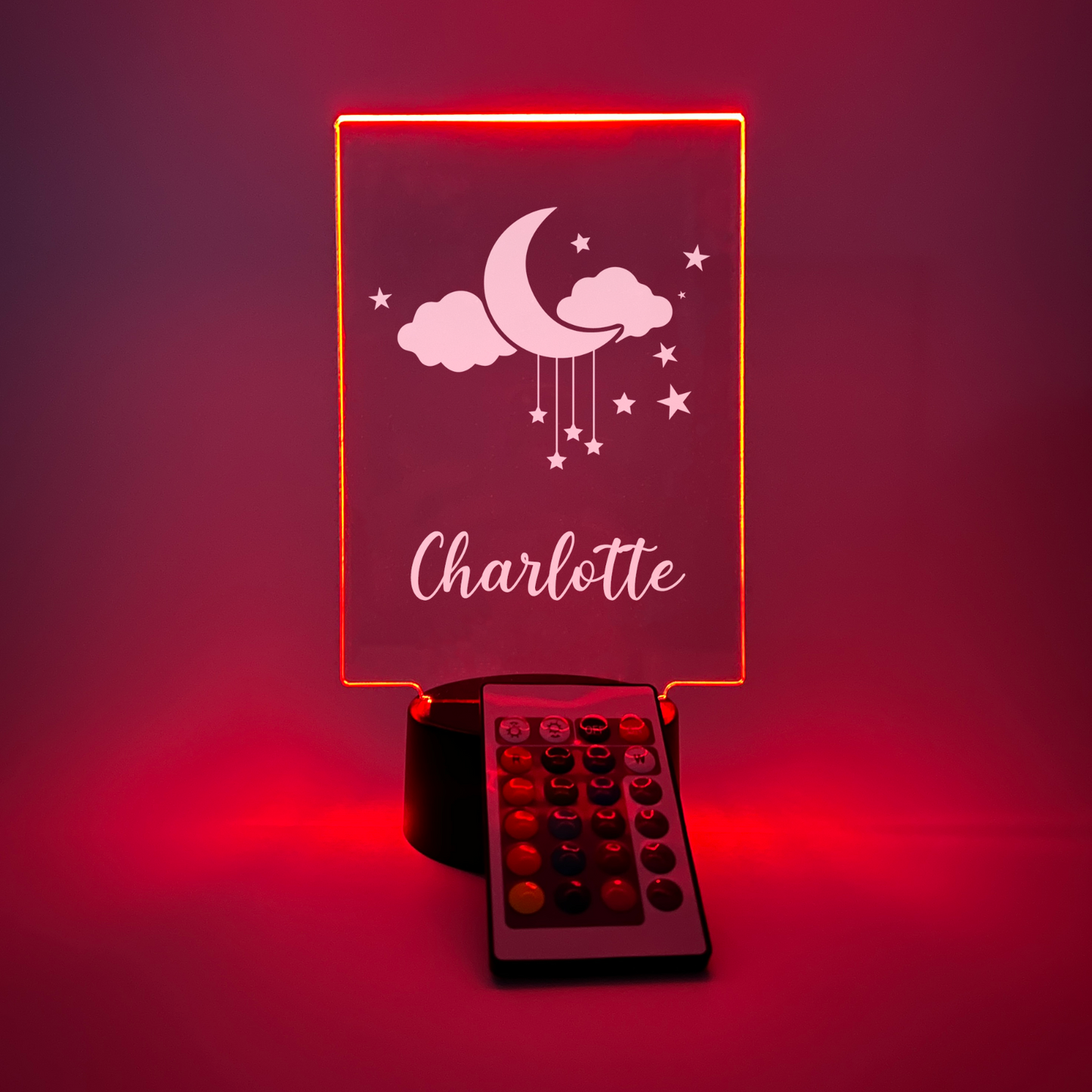 Personalized Moon and Stars LED light up stand With Remote Room Décor Gift