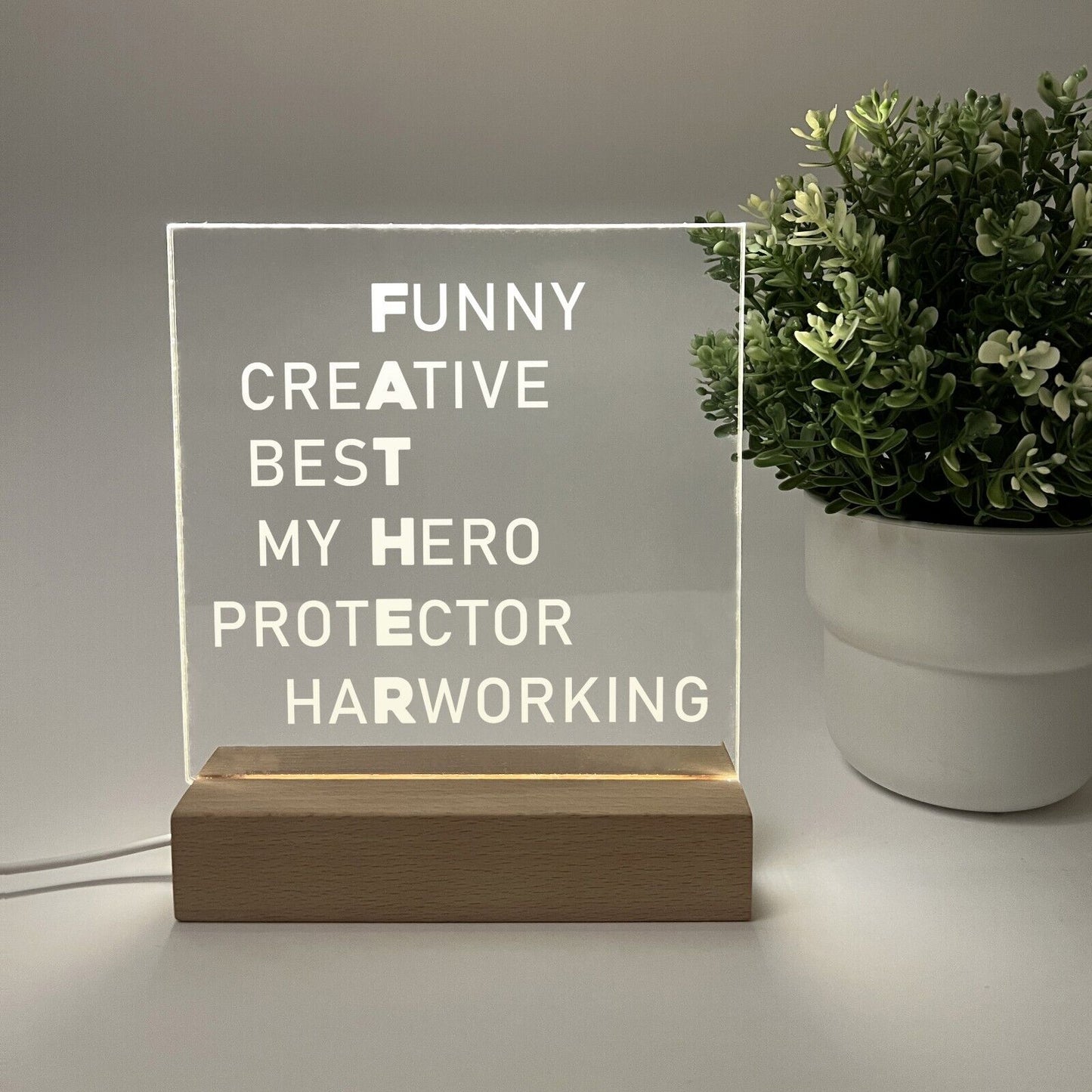 Personalized LED Light Up Wood Stand Best Dad Daddy Fathers Day Poem Gift