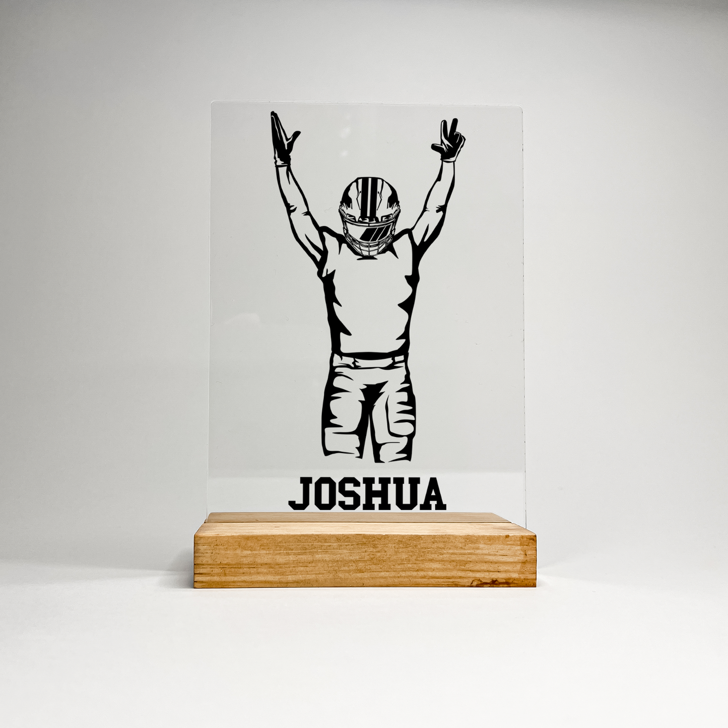 Personalized Engraved Custom Desk Wooden Stand Football Athlete Warner Gift