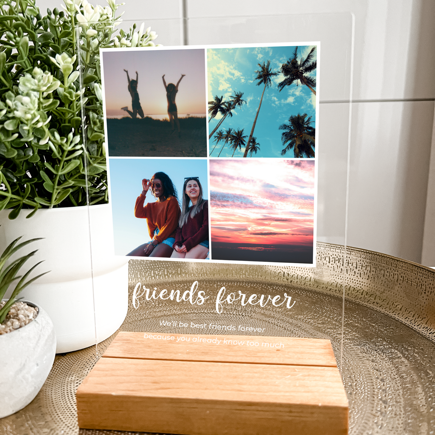 Personalized 4 Images Custom Collage Picture Frame, Acrylic Photo Plaque, Mother