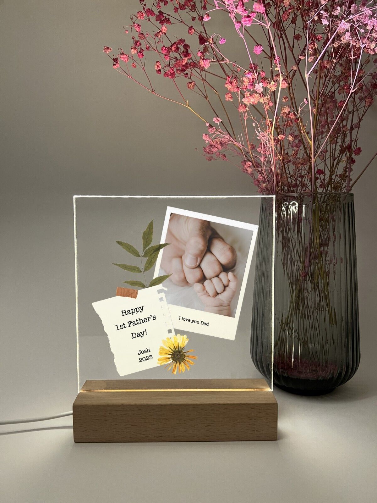 Personalized LED Light Up Wood Stand Daddy Fathers Day Kids & Dad Photo Gift