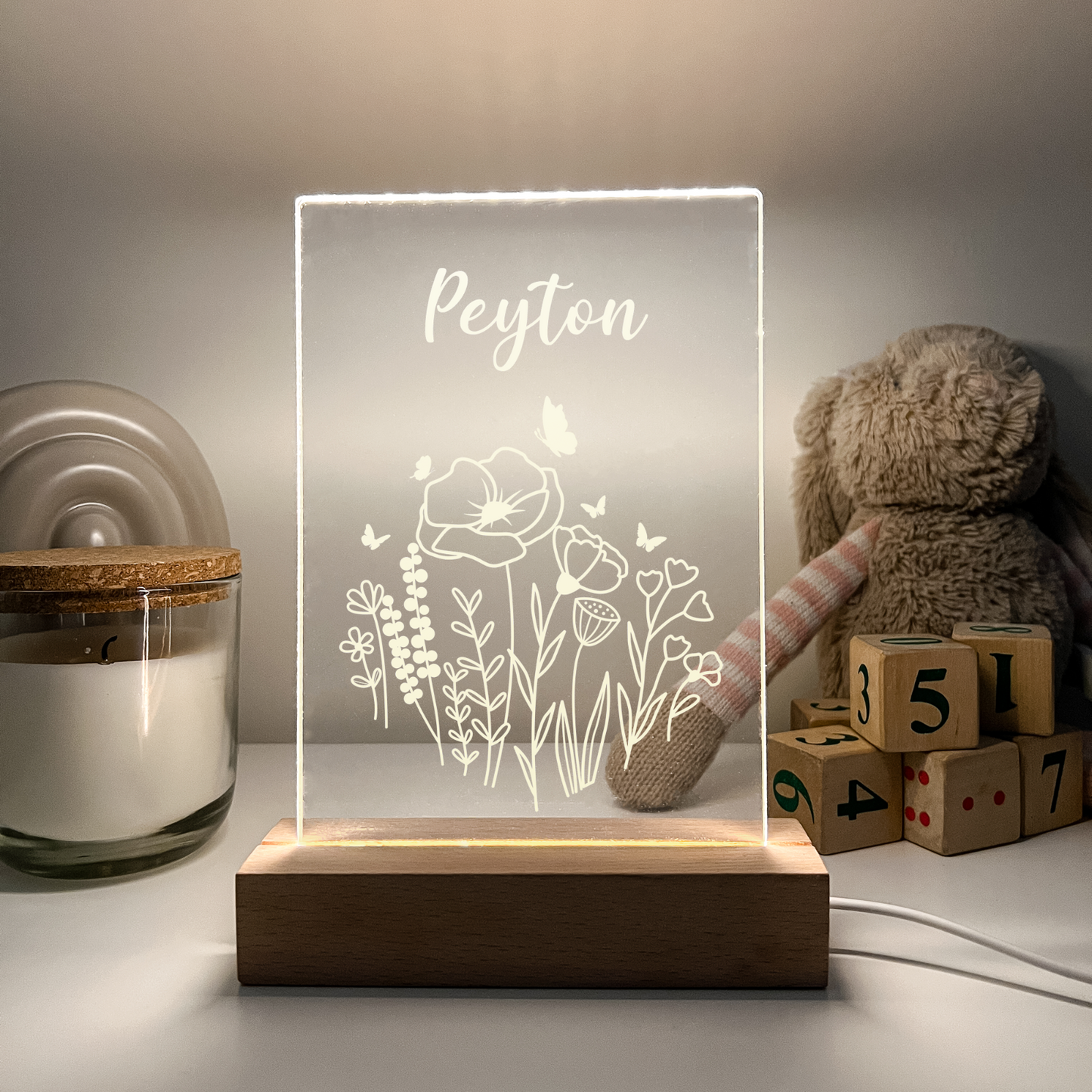Personalized LED Light Up Wood Lamp Stand Ladies Mom Flowers Room Décor Gift