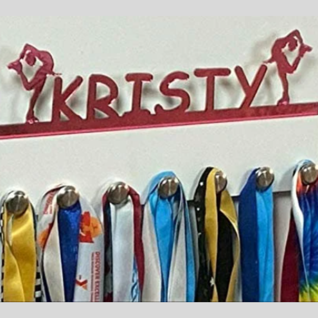 Ice Skater Personalized Medal Holder, Handmade Wall Organizer, Storage Space for Your Living Space