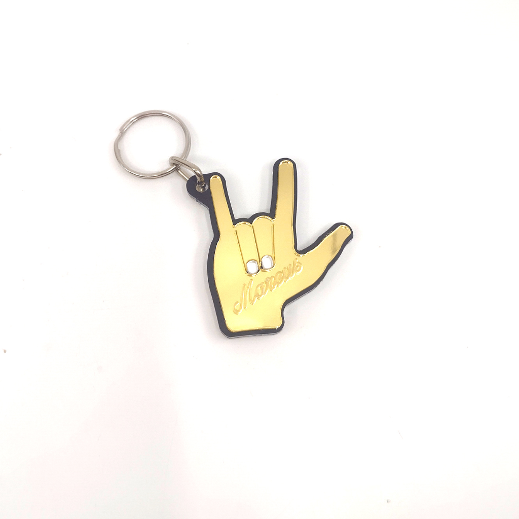 Custom I Love You Sign Language Hand Keychain, Personalized Name or Saying and Background Color